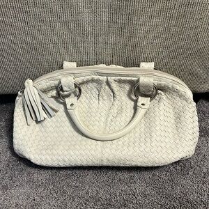 Off white leather Talbots bag with tassel detail
